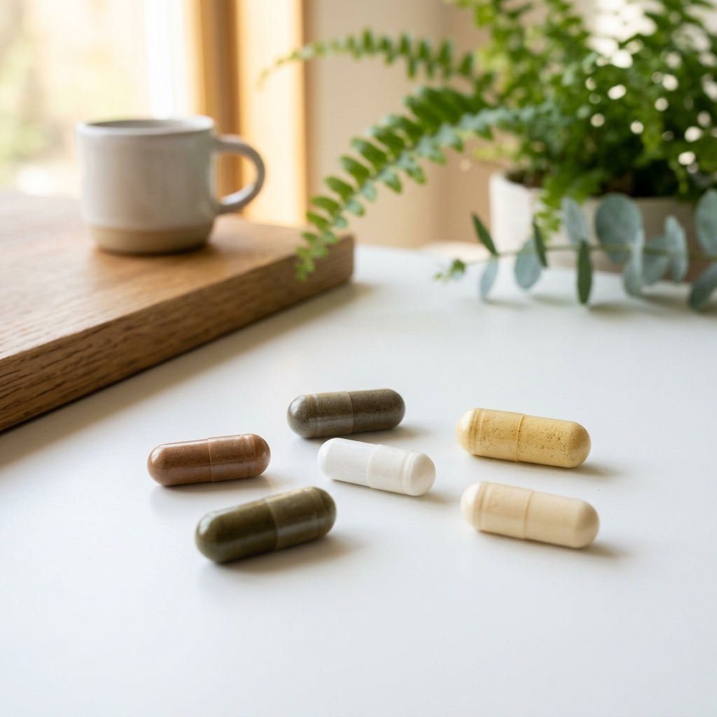 ok-capsule Energy Boost Solution Pack with supplement bottles and capsules for increased energy and vitality.